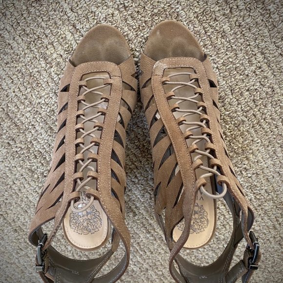 Vince Camuto Tiana Taupe Pebbled Leather Cage Booties - Picture 6 of 14